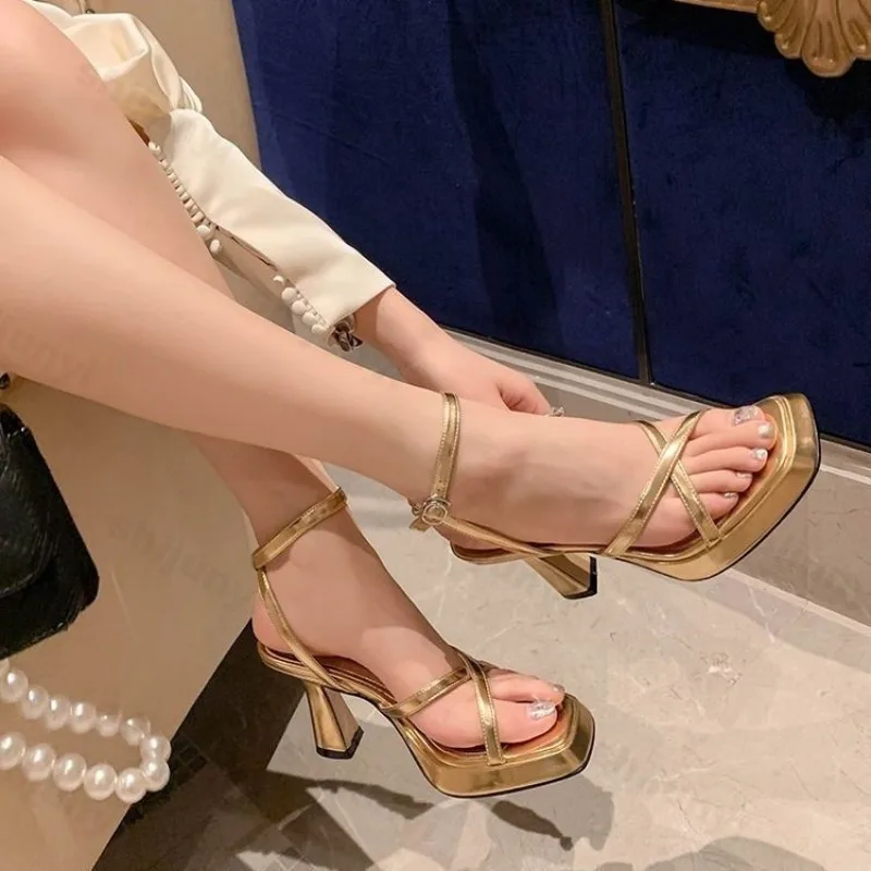 كعب سميك مقاوم للماء للنساء ، صندل بإبزيم مفتوح من الأمام ، أحذية منصة ، اتجاه فستان مثير ، الصيف ، #5