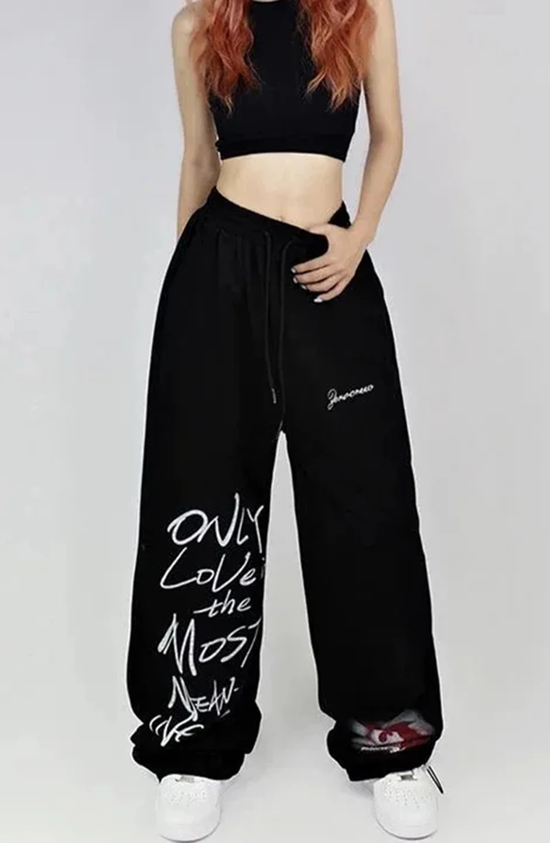 

Hip Hop Loose Wide Leg Pants Women High Waist American Fashion Letter Print Sweatpants Summer All Match Lady Long Trousers New