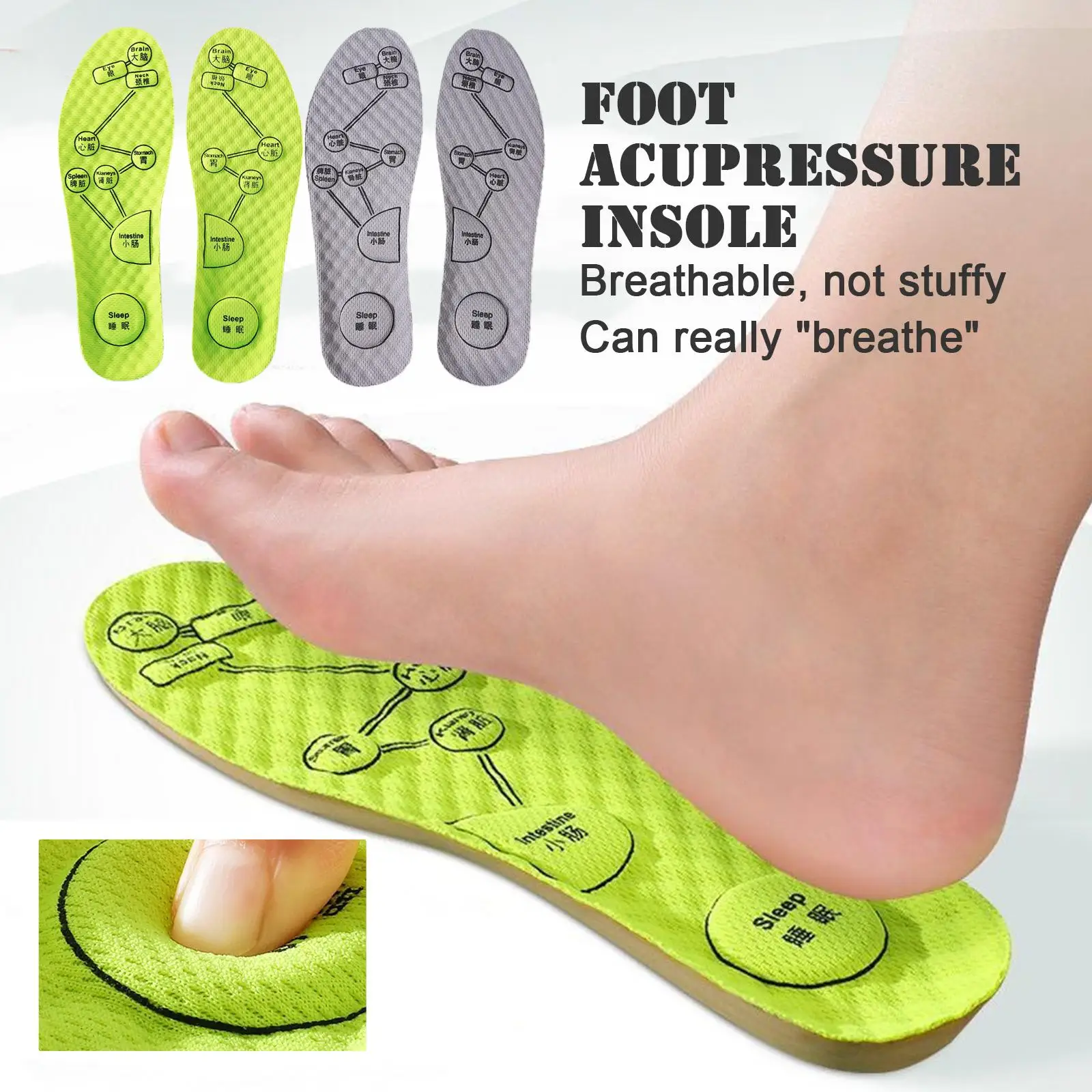 Acupressure on Foot Insoles For Shoes Breathable Deodorant Sport Insoles for Medical Man Women Comfortable Running Shoe Sole