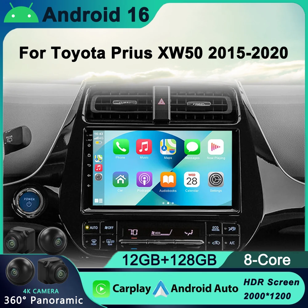 

For Toyota Prius XW50 2015-2020 Car Radio Multimedia System Receiver Navigation GPS Stereo Auto Android BT No 2 Din DVD