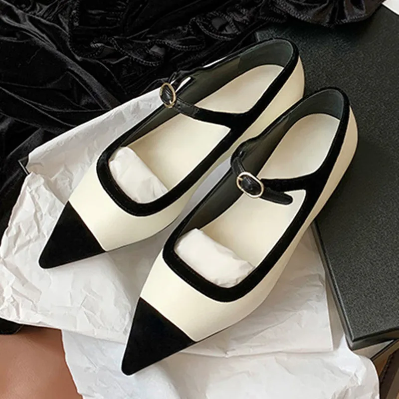 

Fashion Pointed Toe Mary Jane Women Shoes Autumn Low Heel Comfort Mules Shoes Belt Buckle Brand Design Office Wedge Flat Shoes