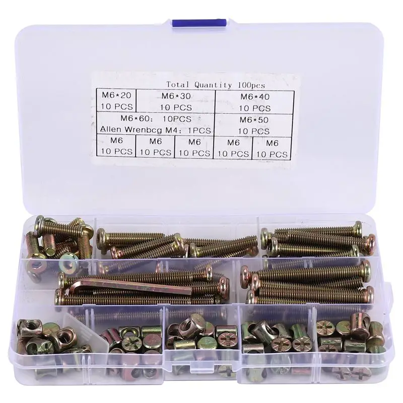 -[Retail TX] Baby Bed Screws Bolts Kit,Hex Drive Socket Cap Bolts Barrel Nuts Assortment Kit,For Crib Cot Chairs,M6 100Pcs