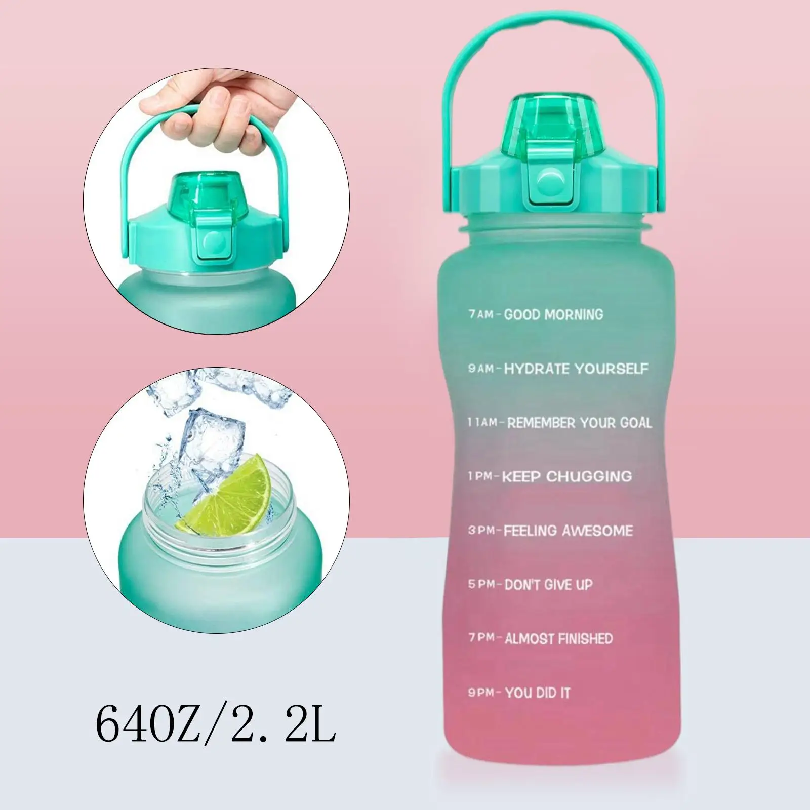 2.2L Motivational Water Bottle with Straw & Time Marker Durable & Leakproof Tritan Portable Reusable Fitness Sports Water Jug