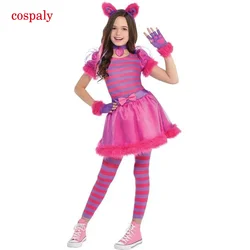 A Girls Cheshire Cat Costume Pink And Purple Wonderland Child Cute Alice Cat Fancy Dress Up