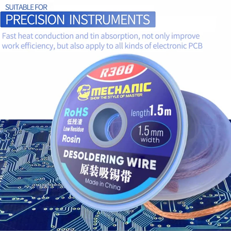 Siatka do rozlutownicy MECHANIC R300, drucik do usuwania cyny, do naprawy telefonów komórkowych, komputerów, PCB, lutowania, usuwania cyny, narzędzia BGA