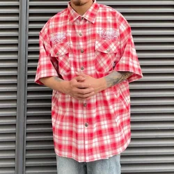 2024 New Fashion Street Embroidered Letter Short-Sleeved Shirt Hip-Hop Casual High-Quality Plaid Lapel Half-Sleeved Tops For Men