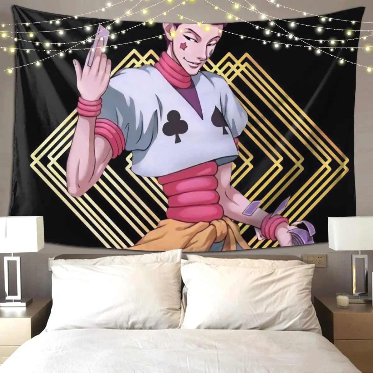 

Hisoka Anime Hunter X Hunter Phantom Troupe Chrollo Tapestry Funny Wall Hanging Aesthetic Home Decor Tapestries for Living Room