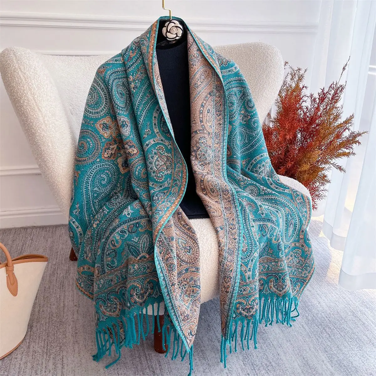 Paisley Ethnic Style Scarf for Women Large Thick Warm Winter Shawl Wrap Long Neck Cover for Travel and Daily Wear