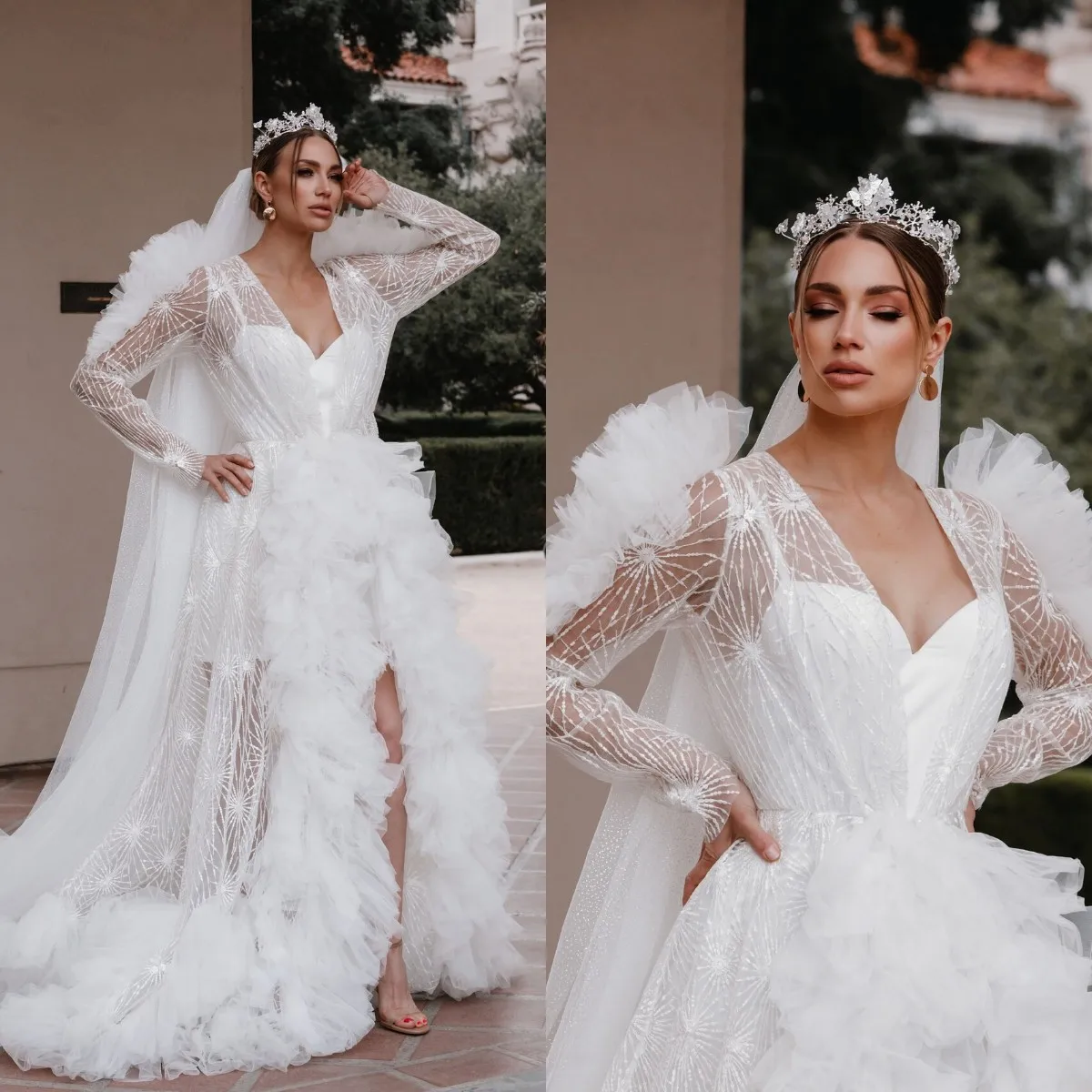Robe de Mariée à Volants de Luxe pour Mariage, Lingerie Personnalisée pour Femme, quel que soit le Boudoir, Peignoir ALTERfur s pour Séance Photo