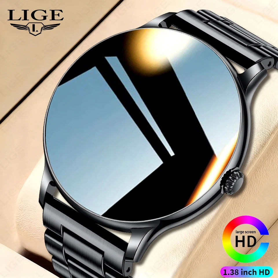 

Умные часы LIGE Steel Smart Watch для мужчин и женщин с HD-экраном 1,38 дюйма, функцией звонков по Bluetooth, водонепроницаемые, спортивный браслет, шагомер.