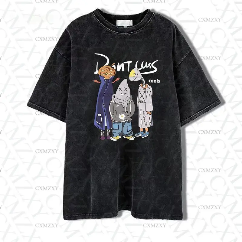 

Vintage washed and old short-sleeved PIXEL UNIV ERSE cotton T-shirt loose summer casual versatile ins trendy brand men and women