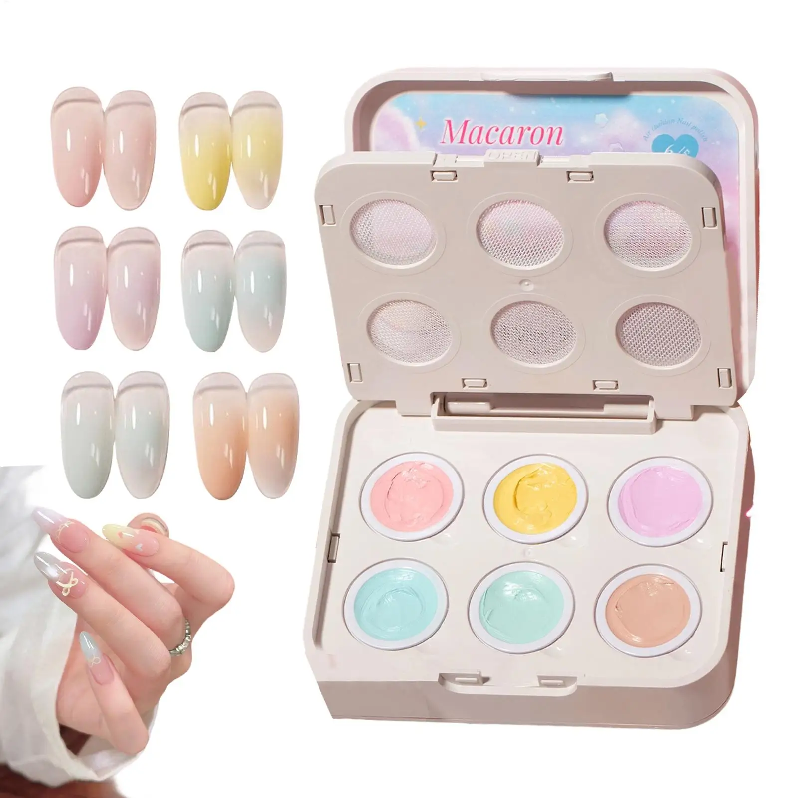 Gradient Nail Gel 6-compartment Cushion Gel Polishing Set Gradient Blush Nails Art Gel Polishing Gradient Effect Nails Art