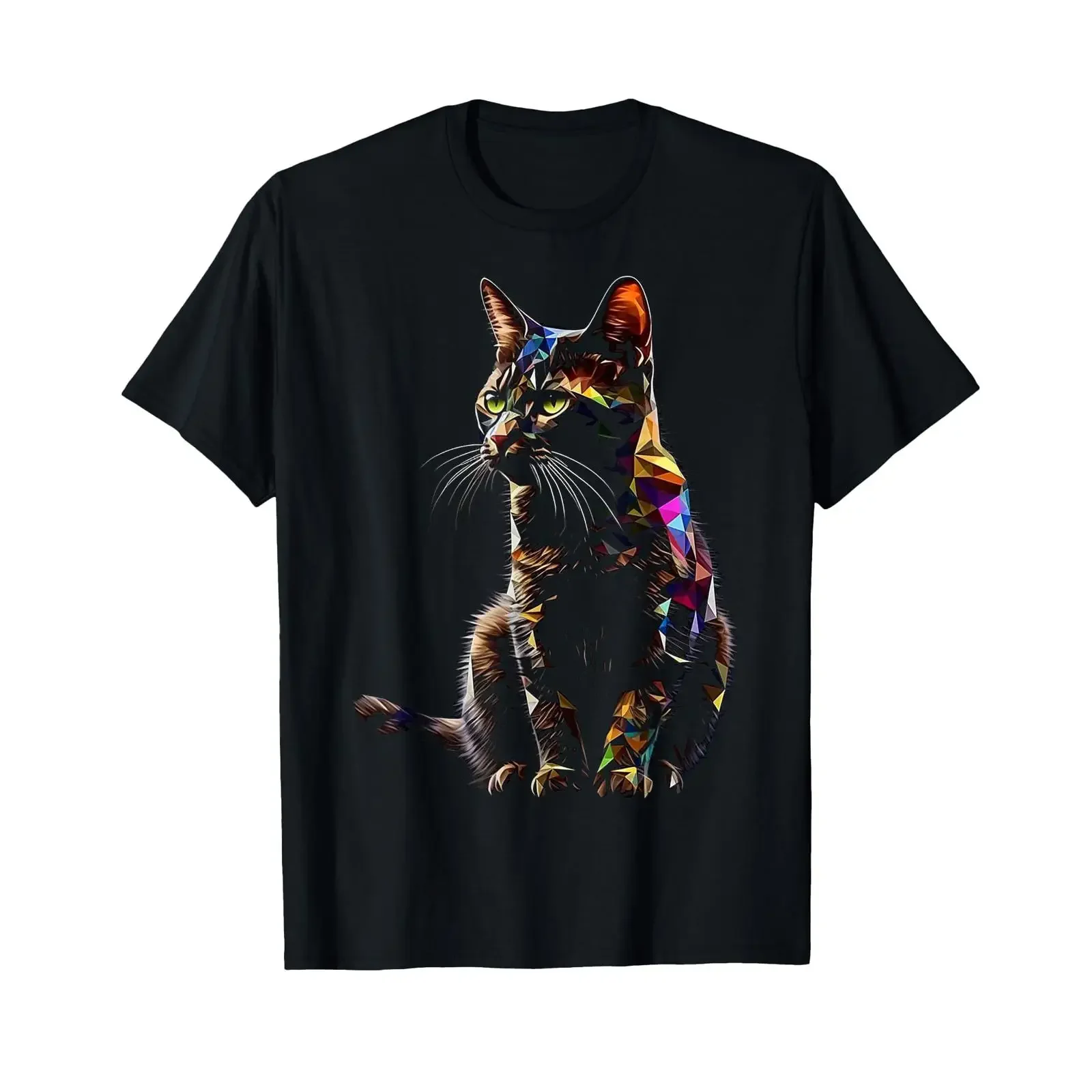 Sponsored Ad Cat Pet Animal Art Polygon Colourful T Shirt vintage Washed homme Breathable Versatile Soft Stretched