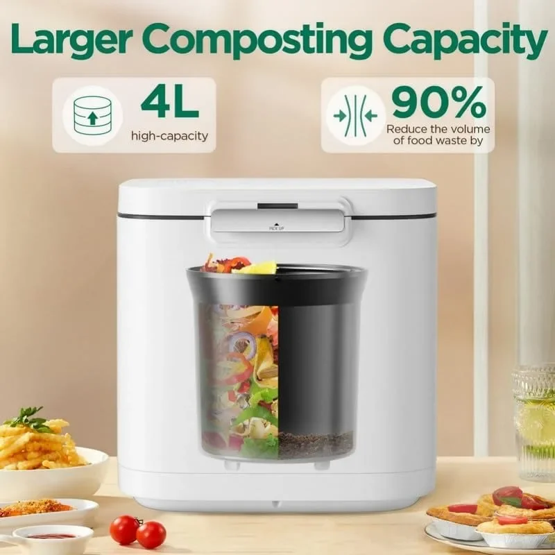 4L Electric Composter for Kitchen, Smart Compost Bin Outdoor/Indoor, Odorless/Auto-Cleaning/ 3 Modes/Intelligent LED Display