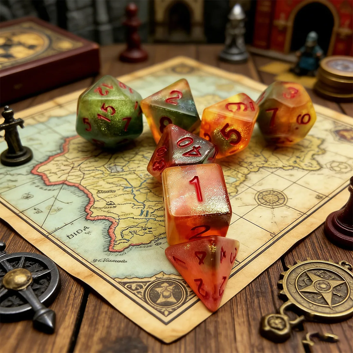7pcs acrylic tri color sci-fi polyhedral dice set, suitable for action games, DND and maze, chessboard accessories Easter Gifts