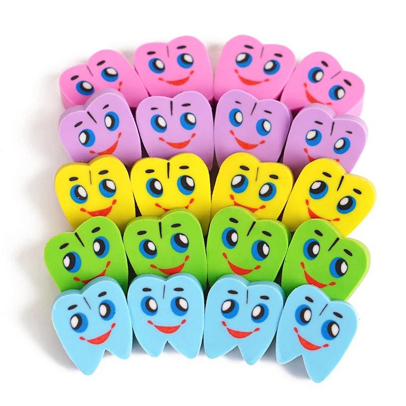 20pcs/bag Rubber Erasers Tooth Shaped Dentist Dental Clinic School Gift Student Mini Erasers Stationery Supplies