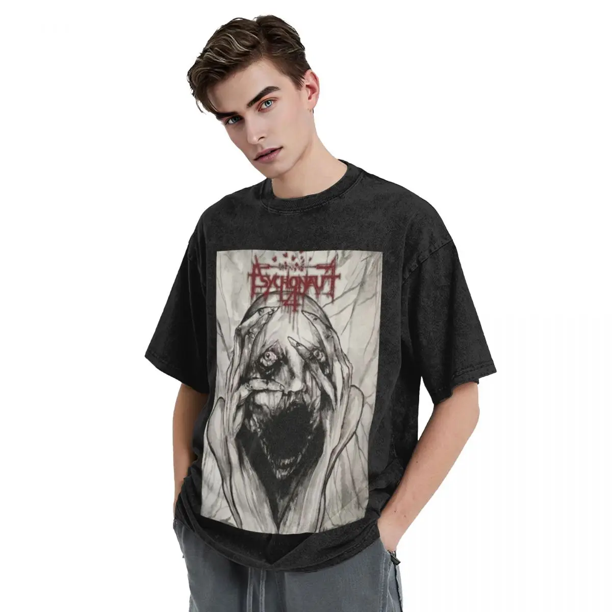 Psychonaut 4 T Shirts Hip Hop Washed Cotton T-Shirt Heavy Black Metal Rock Retro Men Women Tops Streetwear Summer Tops Tees