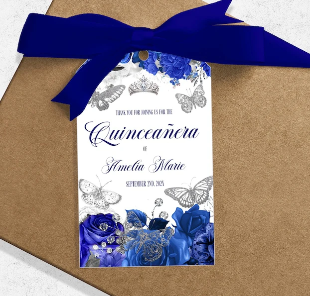 Favor Tag Chic Purple Lilac Lavender Floral Silver Quinceaneara 15 Birthday Sweet 16, 100 Pieces