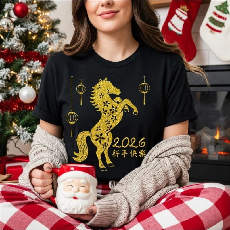 

New Year 2026 of The Horse Matching Tees Chinese Zodiac Gift Unisex Graphic Tshirts Casual All-match Adult Regular Short Sleeve