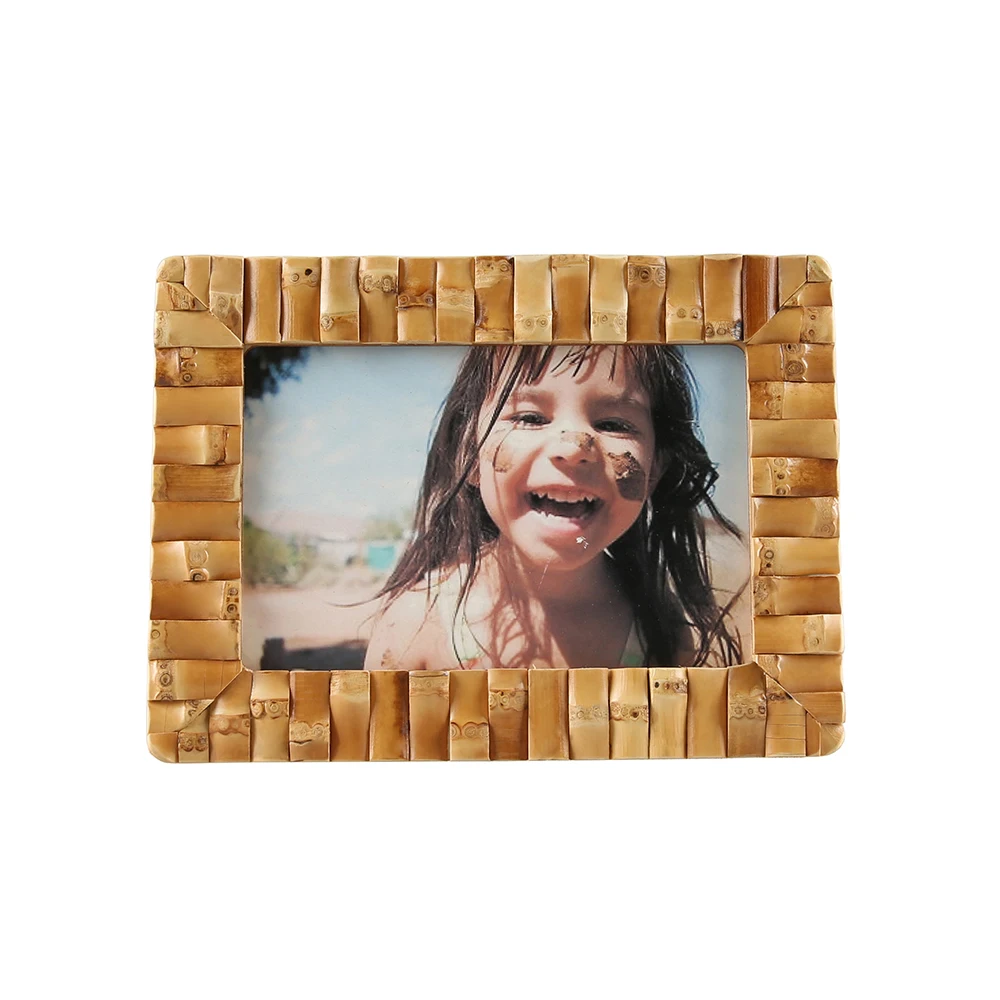 Bamboo Photo Frame 4x6 Handmade Dual Use Horizontal Vertical Unique Natural Bamboo Root Desktop Picture Display Stand Holder