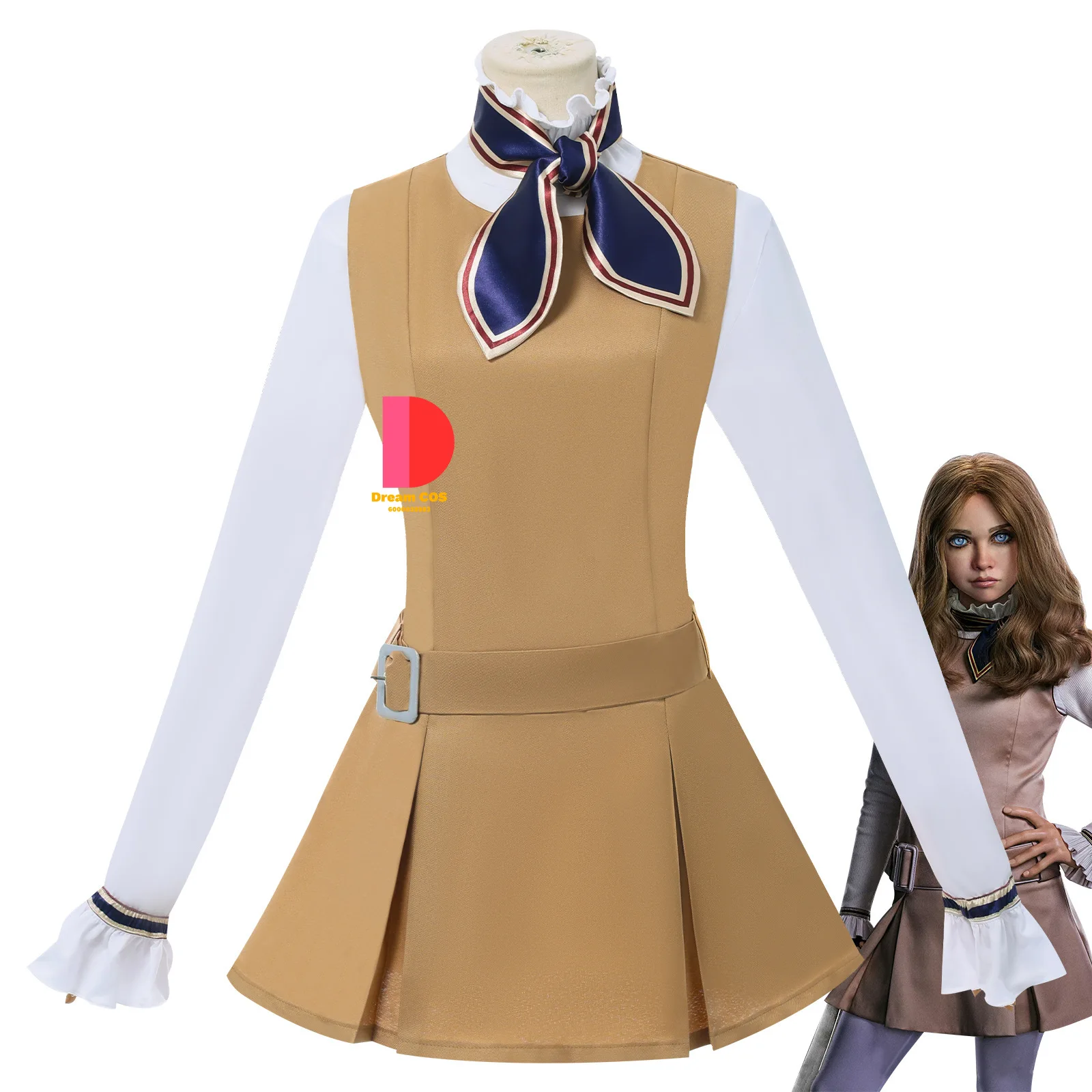 زي تنكري لشخصية الفيلم التلفزيوني الشهير أنيمي ميغان كاكي فستان موحد كلاسيكي لعب الأدوار للبالغين والأطفال شعر مستعار للنساء