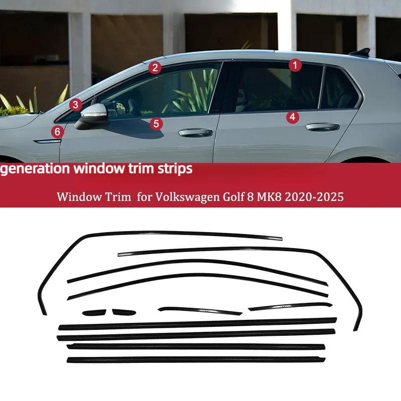 

2020-2025 For Volkswagen Golf 8 Window Trim Modification Silver Black Door Frame Chrome Decorative Parts