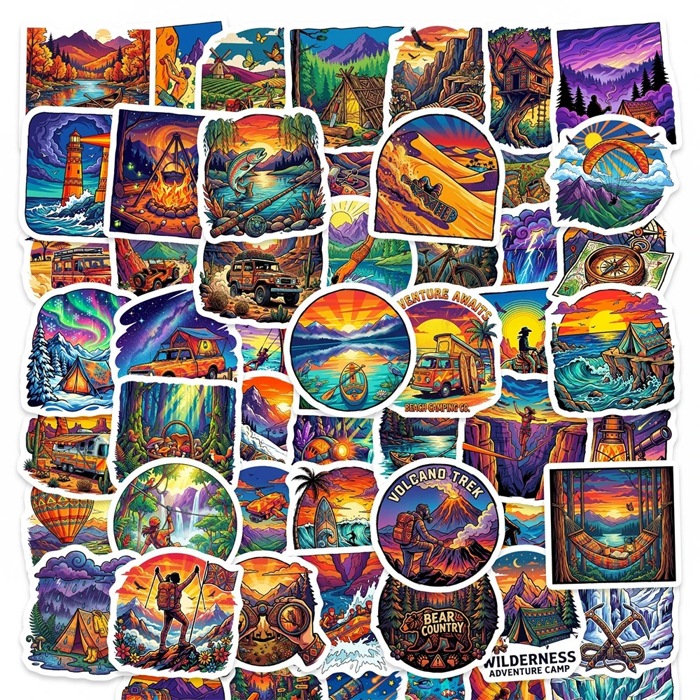 

10/30/50pcs Colorful Cool Outdoor Travel Stickers Cartoon Forest Adventure Camping Decals Suitcase Laptop Bike Decoration Sticke