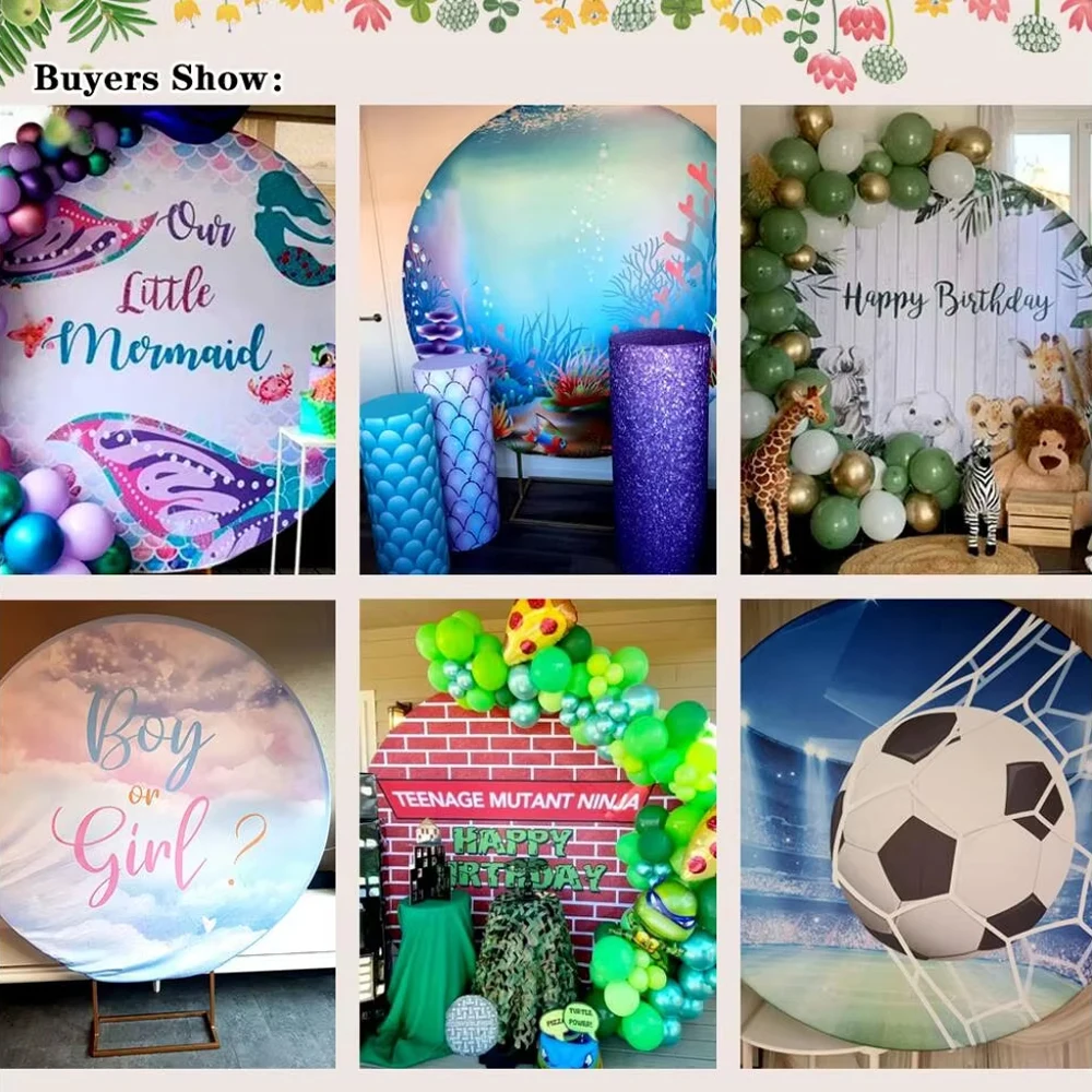 Farm Theme Round Backdrop Cover Cow Animal Tree Fence Pink Blue Red Barn House Girl Boy 1st Birthday Party Background