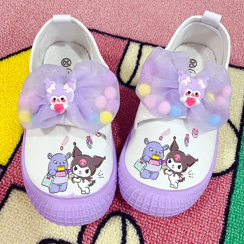 Sanrioed Hellokittys Kids Soft Sole Shoes Comfort Kuromi Cinnamoroll Girl Indoor Shoes Students Versatile Canvas Cartoon Shoes