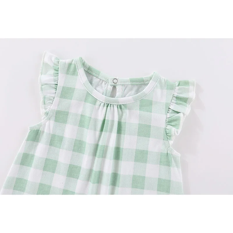 2-Pieces Plaid Baby Girls Bodysuits Newborn Onesies Summer Sleeveles Infant Clothes