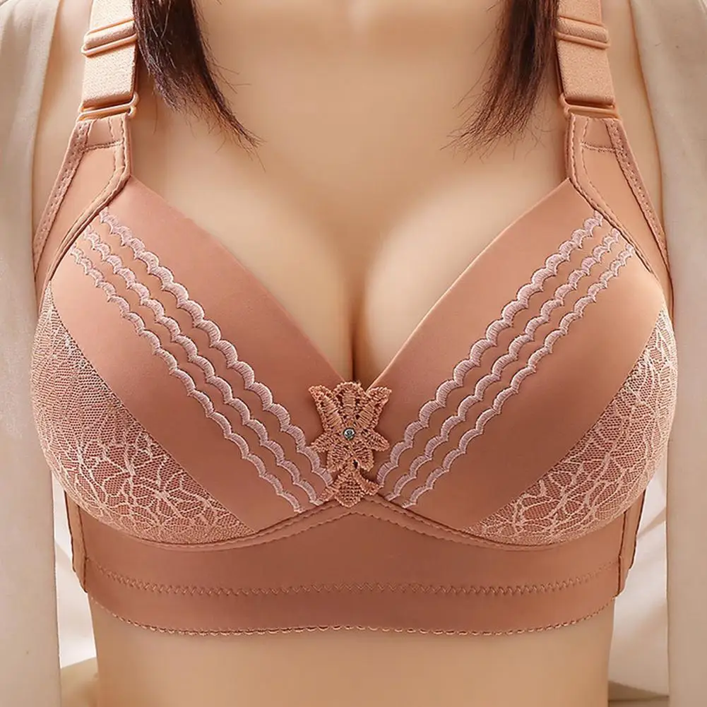 

Women Bralette Padded Wide Straps Breathable Soft Sexy Women Bra Push Up Full Coverage Middle-aged Mom Ladies Wireless Bra