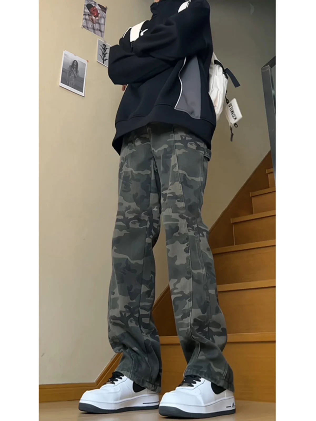 

Cleanfit Camouflage Workwear Pants Men's Autumn Winter High Street Style Lengthening Legs Effect American Casual Straight Leg...