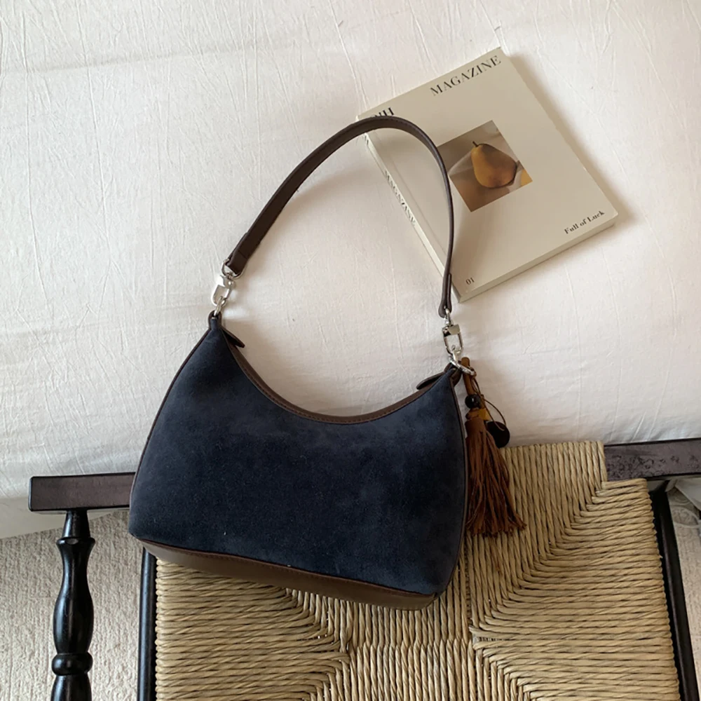 Retro Suede Pu Patchwork Underarm Bag Women's Korean Style High Grade Zipper One Shoulder Bags Daily All-Match Crossbody Packs