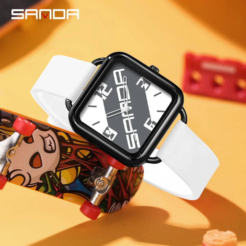 SANDA 3261 Student Quartz Watch Colorful Leisure Waterproof Creative Square Dial Fashion Men's and Women's Quartz Watch Gift