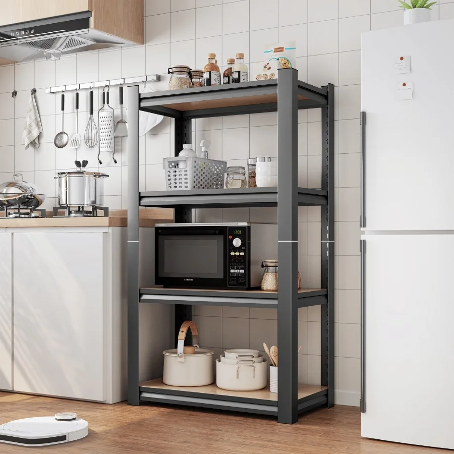 Scaffale portaoggetti a 4 strati Scaffale in legno ad altezza regolabile adatto per cucina, garage, sala portaoggetti, nero, ha bisogno di essere assemblato 11,81 D