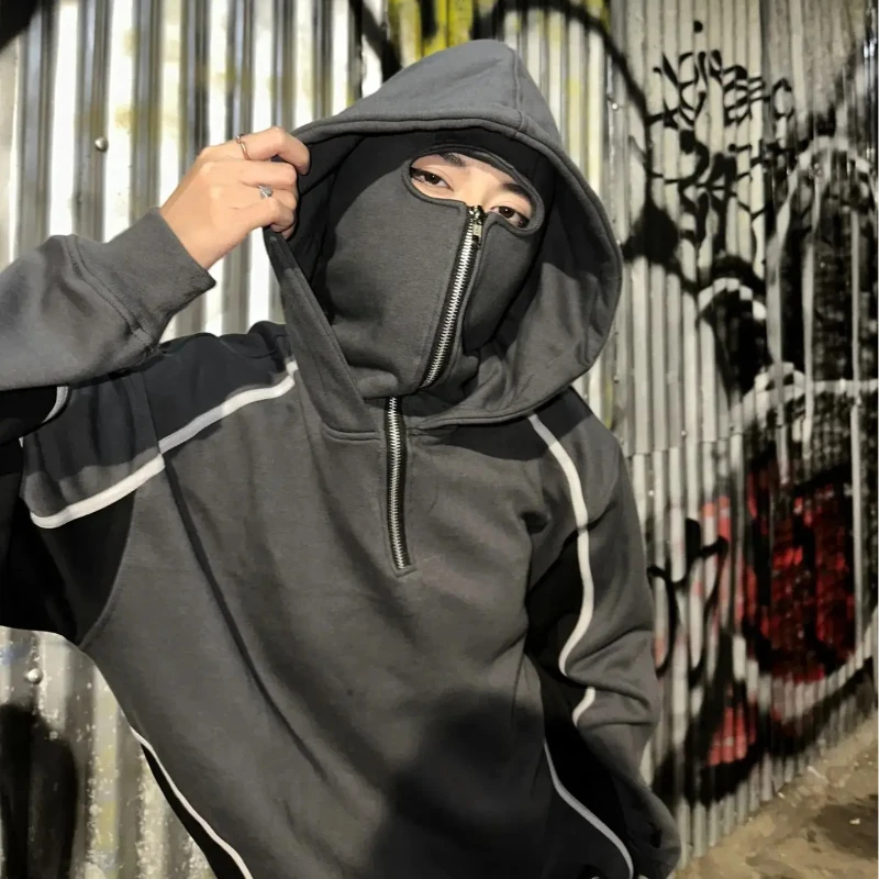 

European American Fashion Double Hat Personalized Design Color Blocked Hooded Sweatshirt Autumn Winter Men's Women's Loose Top