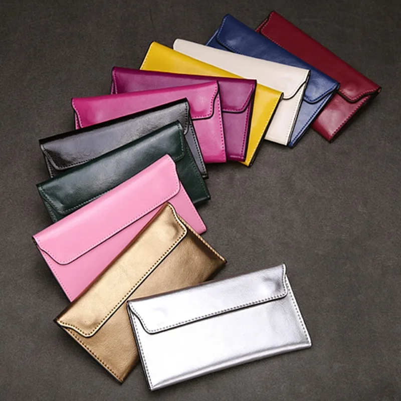 

Genuine Leather Women Thin Wallet Female Phone Pocket Luxury Minimalist Wallets Long Hasp Purse Card Holder Cowhide Clutch Bag