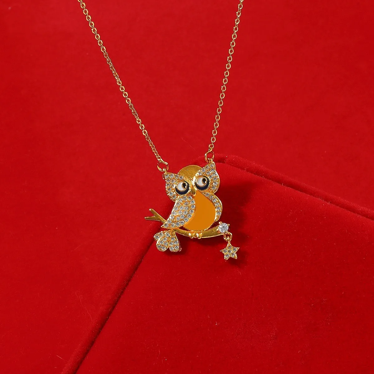 

Noble AU999 gold necklace 24K pure gold owl pendant Japanese and Korean fashion ladies clavicle necklace for girlfriend gift