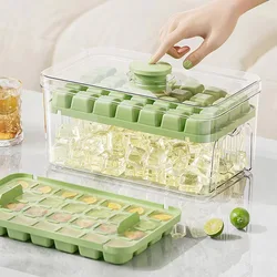 Bandeja de cubitos de hielo tipo prensa con caja de almacenamiento, fabricante de cubitos de hielo, bandeja de cubitos de hielo, molde de hielo para cerveza, dispositivo de cocina de congelación rápida