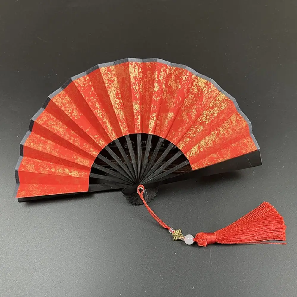 Ancient Style 4 Inch Folding Fan Gilded Rice Paper Portable Hanfu Fan Antique Tassel Mini Paper Fans Held Dance Fans