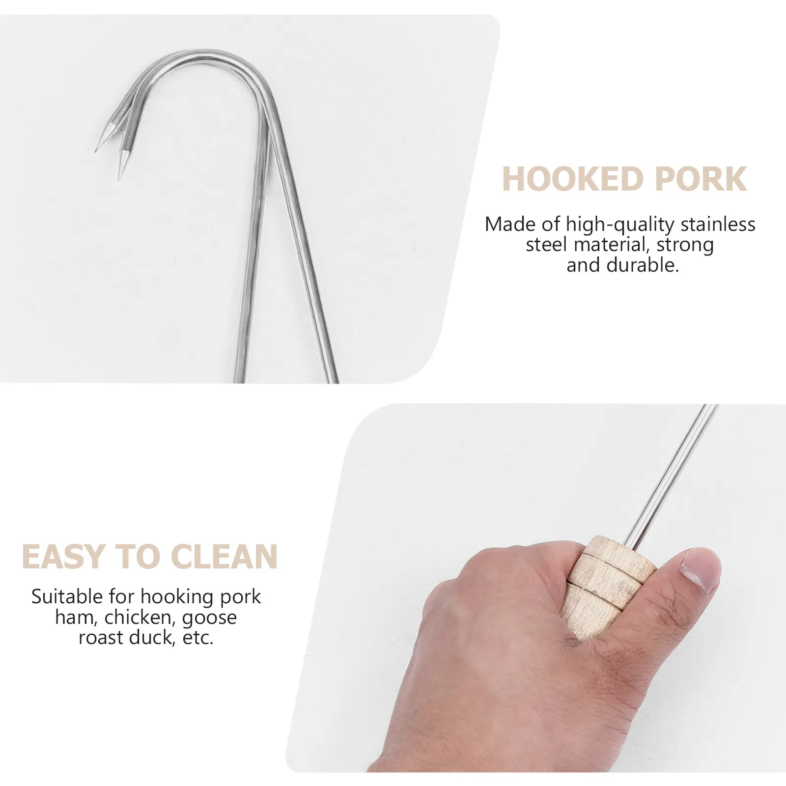 2pcs Stainless Steel Meat Hooks for Smoking, Drying & Curing – Smooth Surface, Easy to Use Ham Holders