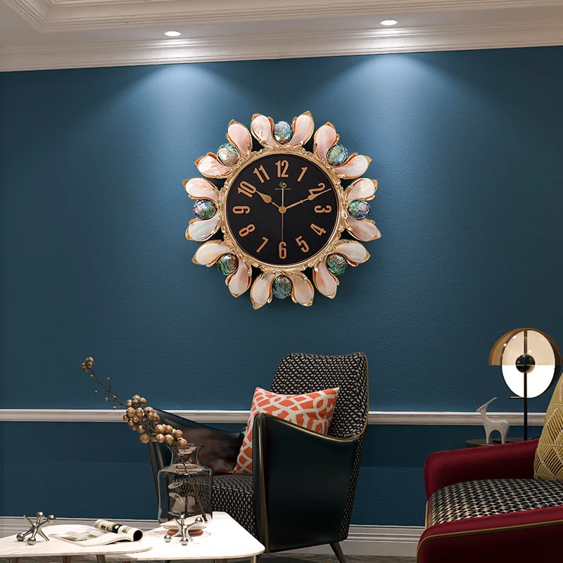 Reloj de pared atmosférico de lujo ligero, decoración para sala de estar, hogar nórdico creativo moderno