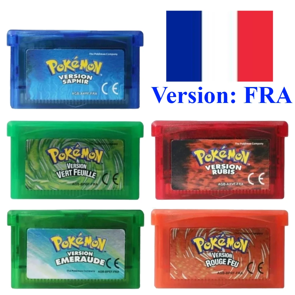 French Language GBA Game Pokemon Series 32 Bit Video Game Cartridge Console Card Pokemon Emerald FireRed Ruby LeafGreen Sapphire