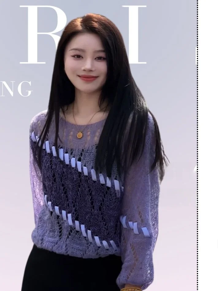 

Ewenwen IRIS Rose 2026 Весна-Лето Новинка: Женский свитер из мериносовой шерсти и кашемира 26SY052, модный вязаный топ для девочек