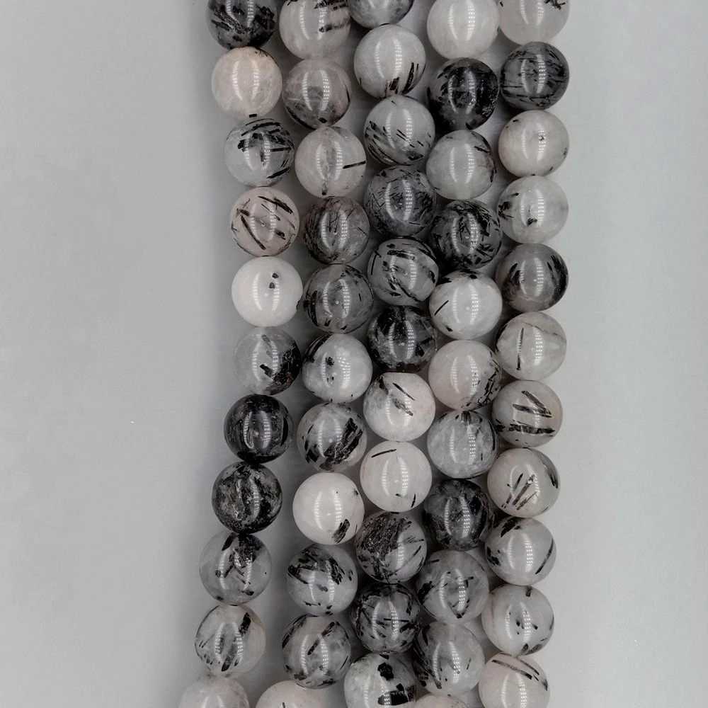 5 PCS Black Rutilated Quartz Smooth Round Beads 8mm 15