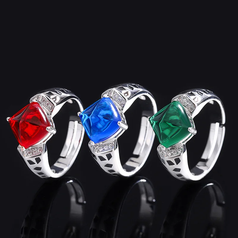 

Colorful Treasure Candy Tower Ring European and American Square Diamond Sapphire Ring Green Tourmaline Ring
