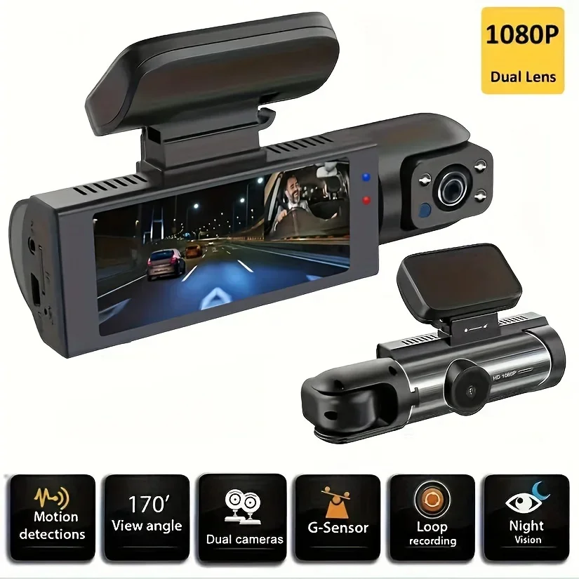 Dash Camera Front and Inside, 3.16inch Dash Cam 1080P, G Sensor HD Night Vision Loop Recording Wide Angle Car DVR