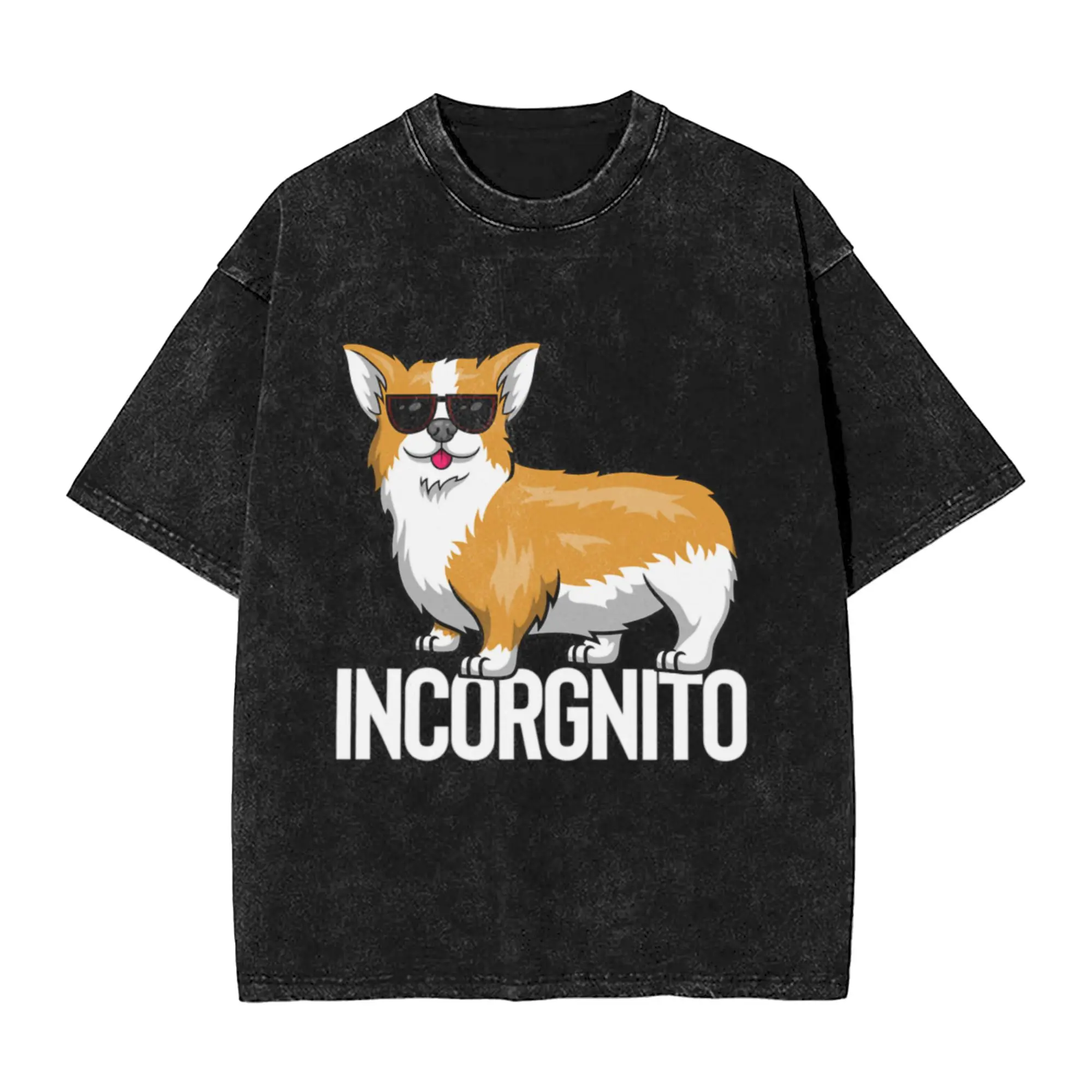 Incorgnito - Incognito Corgi Unique Cool A Washed T Shirt Men's Women's Oversized Cotton Tees Tops