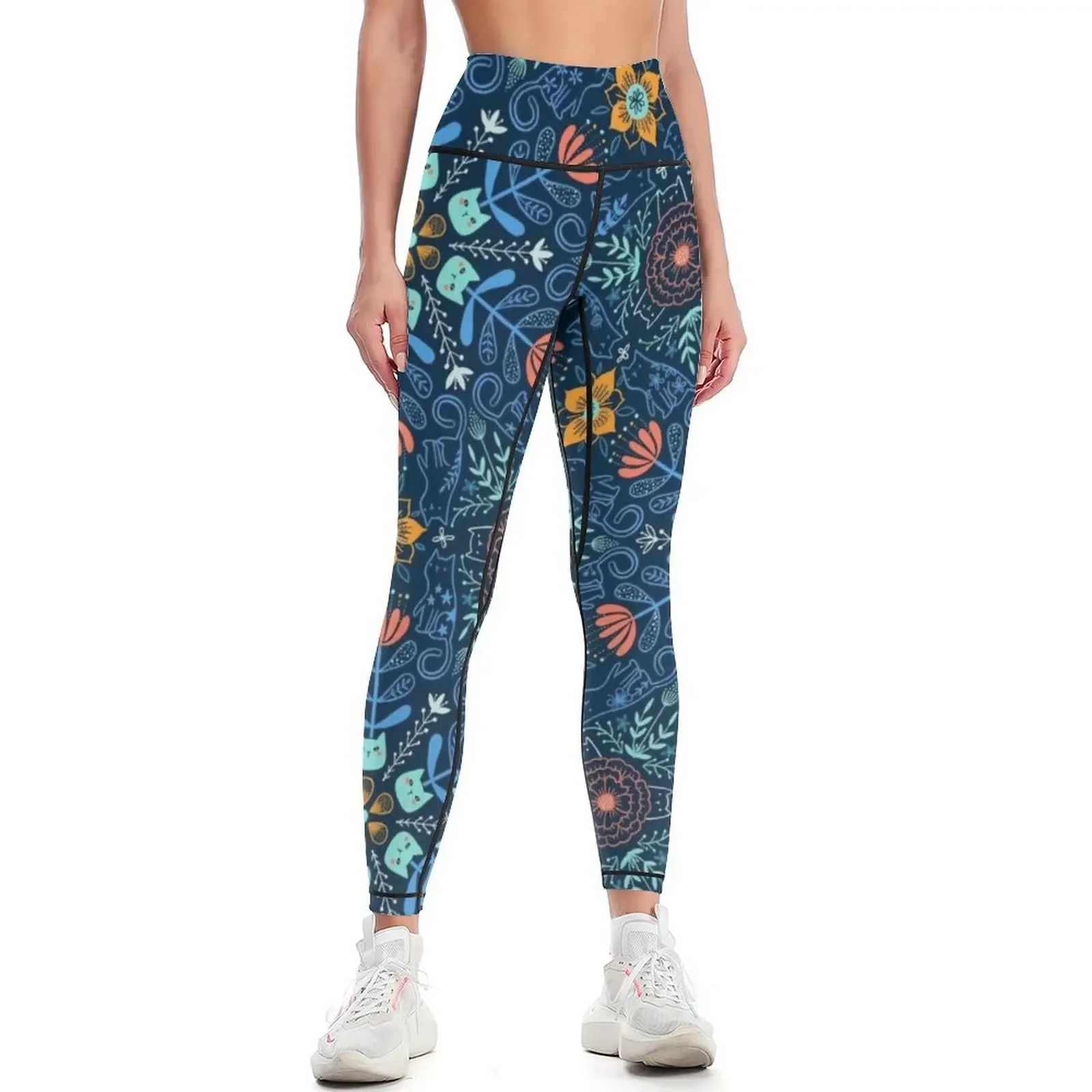 

Cats kaleidoscope. Flowers and kitties. Leggings Tight fitting woman fitness set gym exercise clothing for Womens Leggings