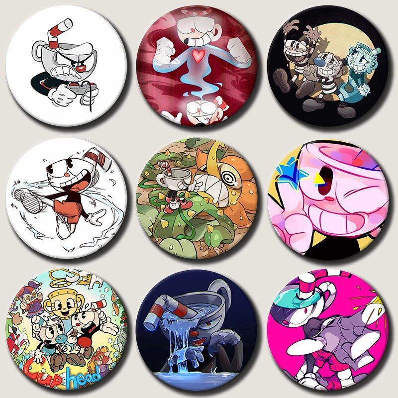 

Anime Character C-Cupheads Cute Badges Round Exquisite Badge Brooches Creative Pins For Clothes Hat Backpack Gift Accessories